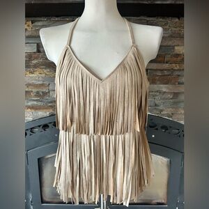 Western Fringe Tan Sueded Sleeveless Top Medium